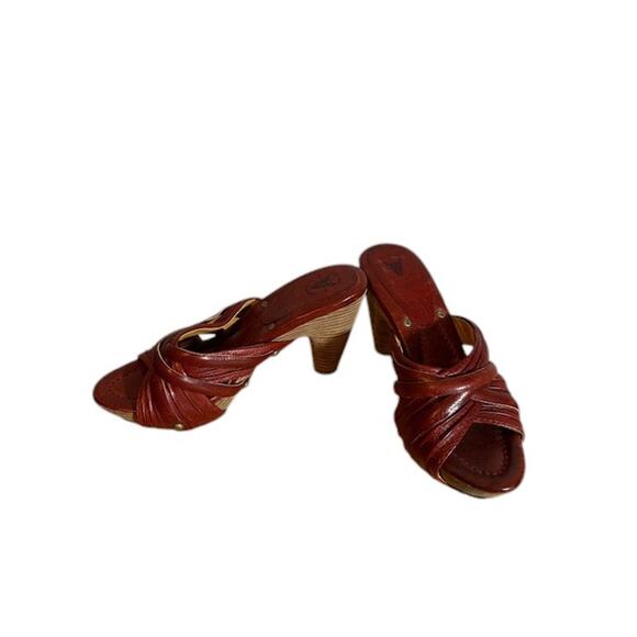 Frye Brown Leather Crisscross Multi Slide Reese Slip On Heels Women Sz 6.5 - Picture 6 of 8